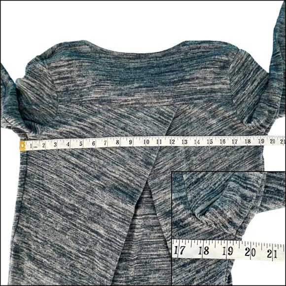 Heathered Split Back Knit Top Cowl Neck 3/4 Sleeve Blue Gray - Picture 11 of 16
